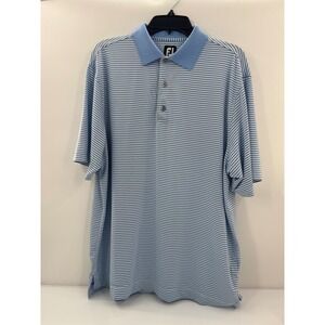 FootJoy Mens Blue White Striped Short Sleeve Golf Polo Shirt MCC Logo Large